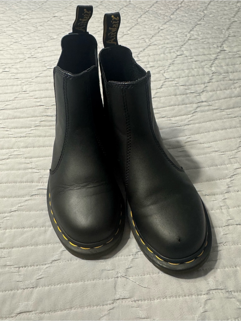 Dr. Martens Black Chelsea Boots with Yellow Stitching Sz 7